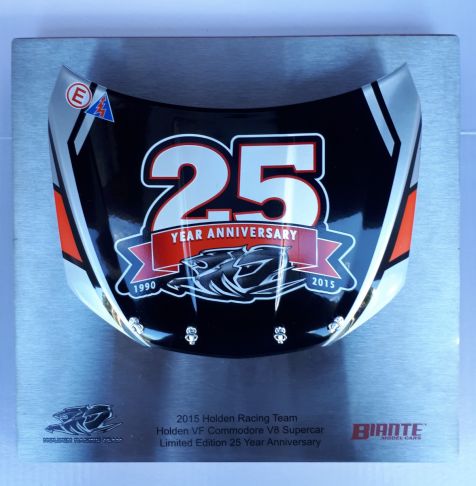 Signature Bonnet by Biante Model Cars.  1:10 scale of the special commemorative 25th Anniversary Holden Racing Team Bonnet comes in Black Red and silver colours. 