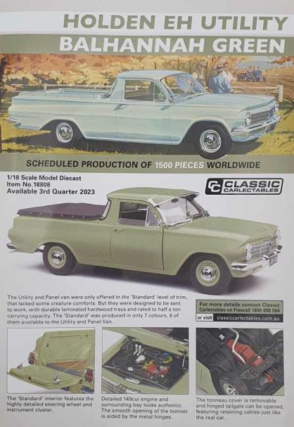 PREORDER 1:18 Classic Carlectables Holden EH Utility Balhannah Green