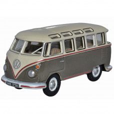 1:76 Oxford VW Diecast model.  T1 Samba Bus in Mouse Grey
