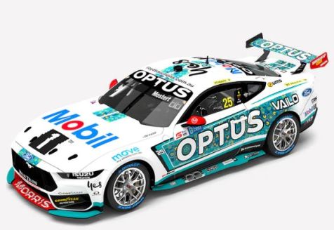 PREORDER 1:18 Mobil 1 Optus Racing #25 Ford Mustang GT 2023 Darwin Triple Crown Indigenous Round Chaz Mostert