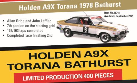 Preorder 1:18 Classic Carlectables Holden A9X Torana at the 1978 Bathurst  Allen Grice and John Leffler- Stickered 