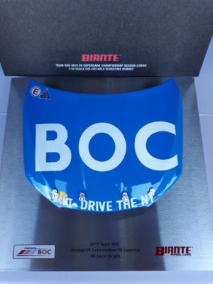 Signature Bonnet by Biante Model Cars.  1:10 scale model of the 2015 BOC Holden VE Commodore Bonnet. This model Bonnet’s artwork is in the White on Blue – Dive the NT livery. 